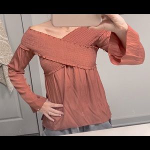 Crisscross long sleeve shirt off the shoulder
